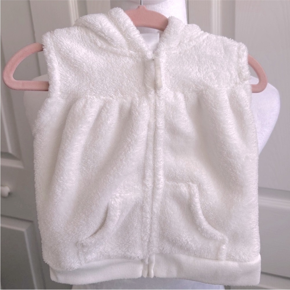 Carter's White Fluffy Hooded Baby Vest with Teddy Ears - Picture 3 of 4